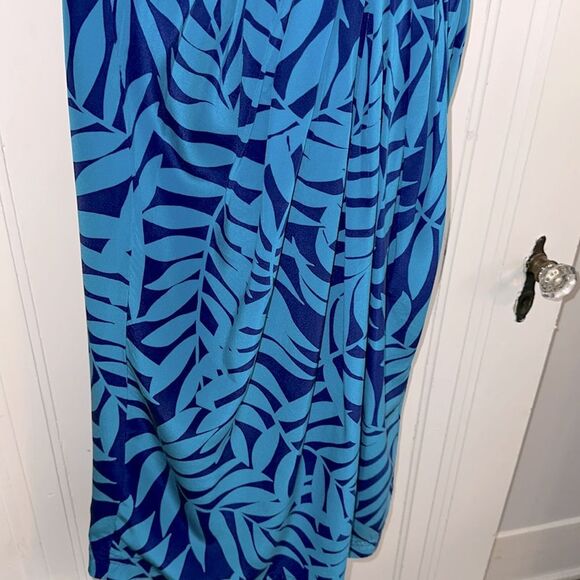 Vintage Adrianna Papell Teal and Purple Tropical Leaf Pattern Silk Dress - Picture 6 of 8